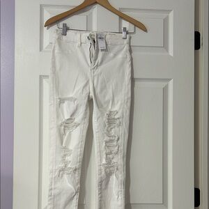 American Eagle Outfitters White Distressed Skinny Jeans Super HiRise NWT